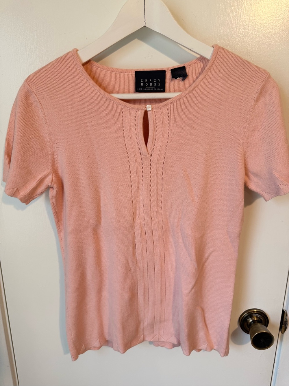 Liz Claiborne Blush Pink Short-Sleeve Knit Top with Keyhole